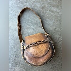 Vintage Leather Saddle Bag Purse Brown Braided Distressed Flora Hippie Chic BOHO